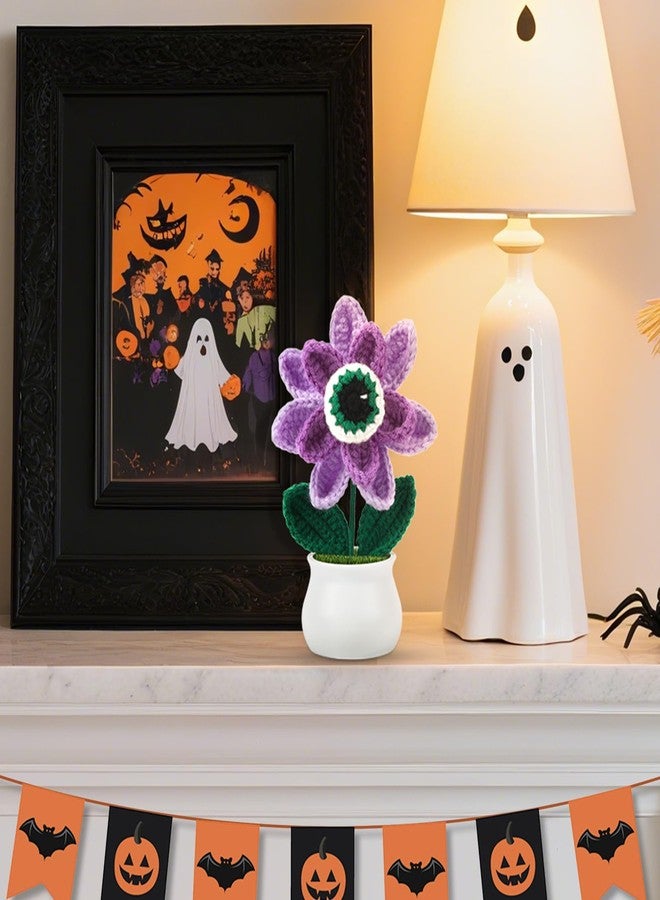 JULEASEL Halloween Spooky Eyeball Crochet Potted Flower - Handmade Purple Monster Plant with Eerie Eyeball, Creepy Home & Office Desk Decor, Gift for Friends, Family & Coworkers - Image 5